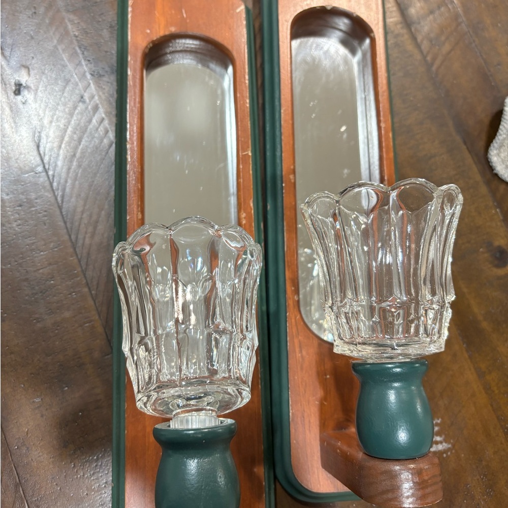 80's Grandma core Glass and Wood Wall Sconces Grandmacore